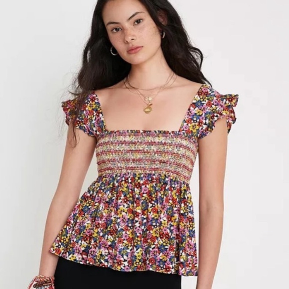 Urban Outfitters - Charlotte - Smocked Ruffle Babydoll Tank Top Size